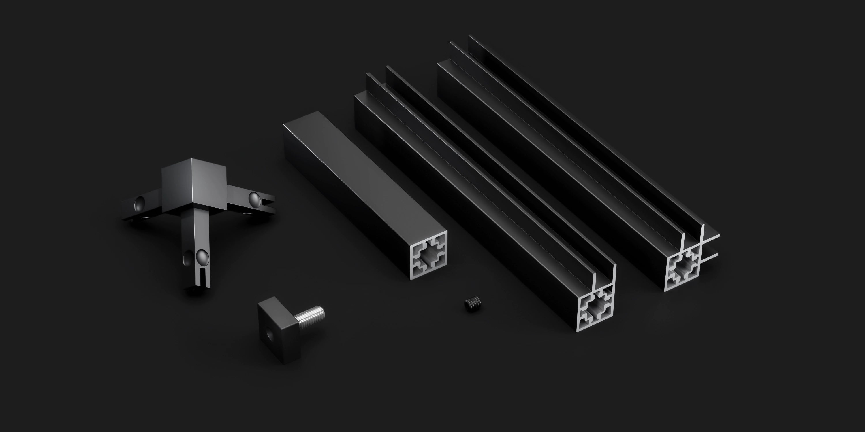 Composants en aluminium de haute qualité pour mobilier sur mesure modulaire et évolutif, système de structure design et durable.