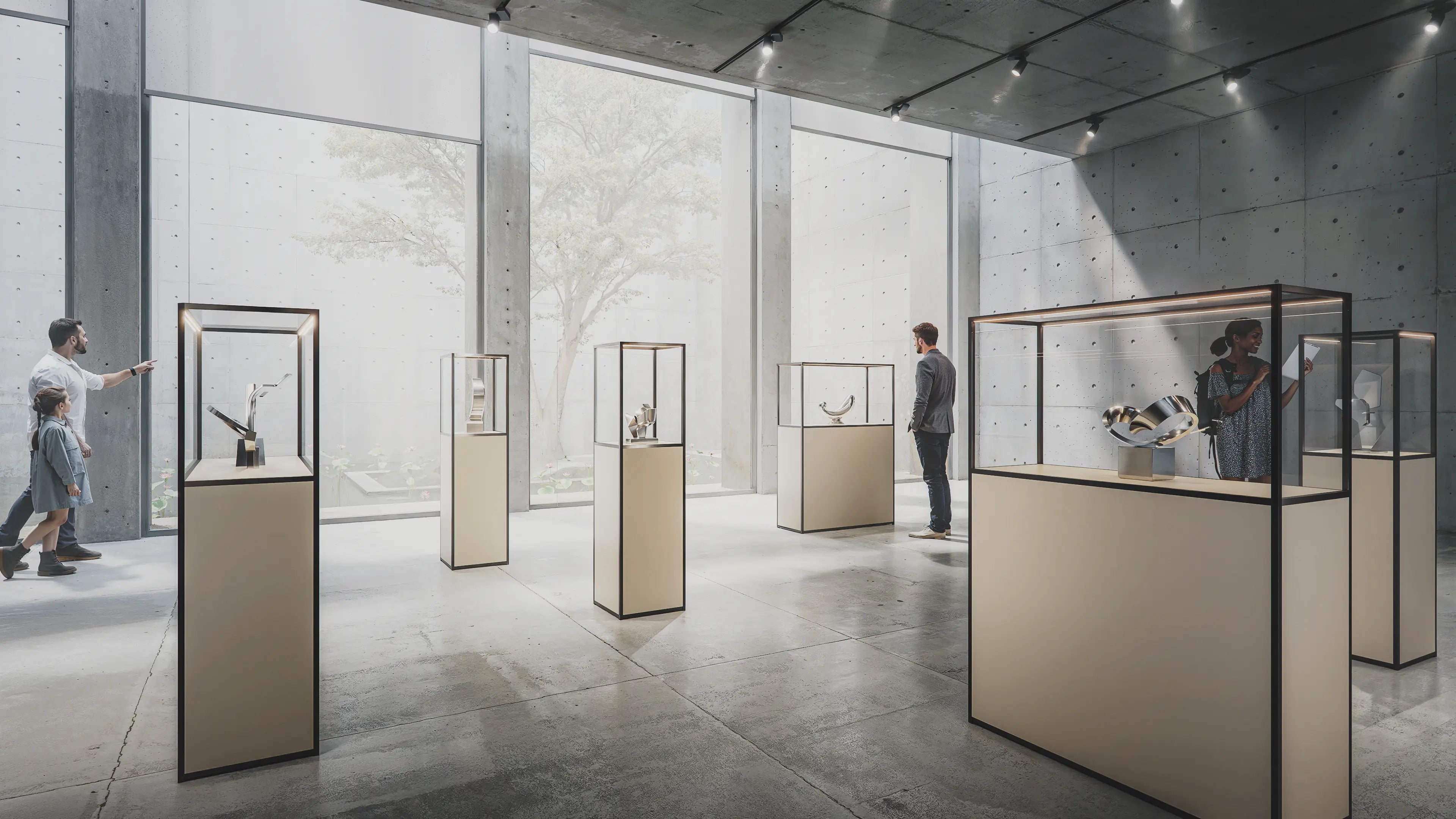 Vitrines de musée sur mesure rétroéclairées en aluminium, présentation de haute qualité.