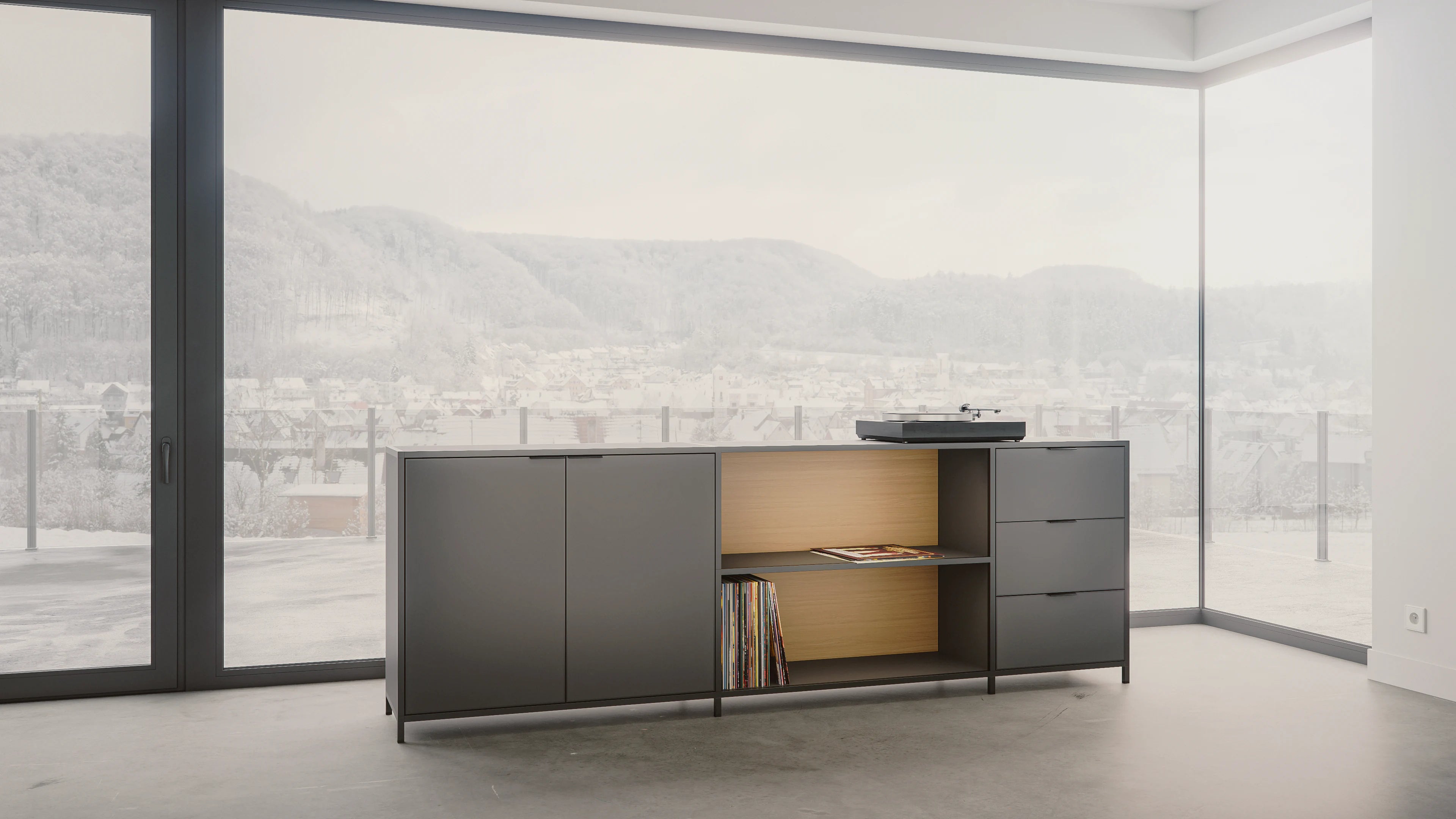 Buffet design sur mesure, conception modulaire et évolutif en aluminium, finitions haut de gamme.